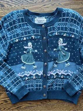 Christopher & Banks Vintage Ramie Cotton Ice Skate Knit Cardigan Sweater M